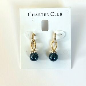 Charter Club Imitation Pearl and Pavé Drop Earrings